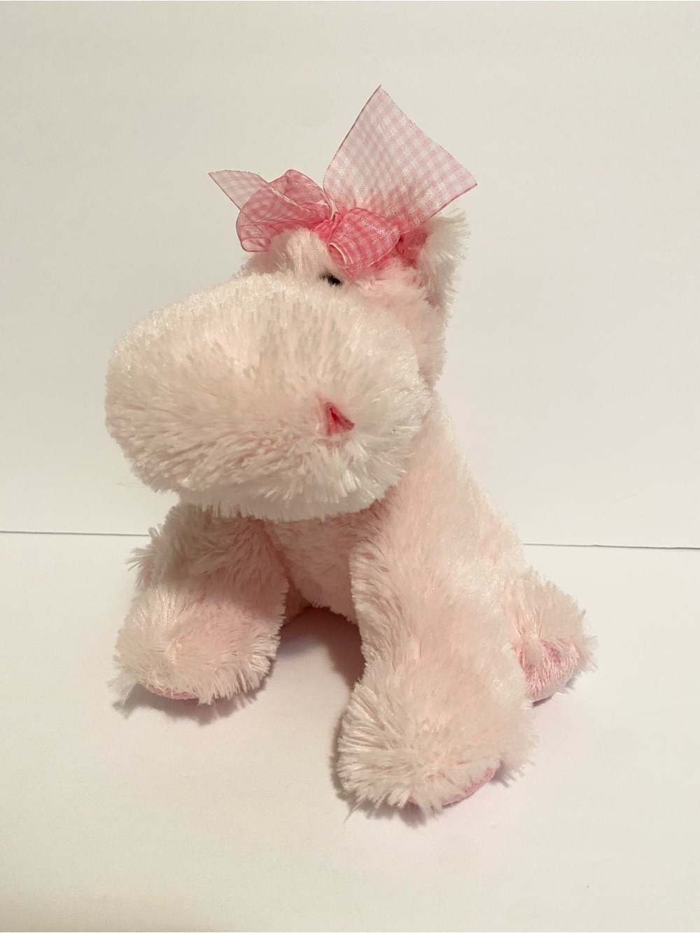 Russ Darly Pink Hippo Plush 8” Stuffed Animal Toy Plaid Bow Hippopotamus